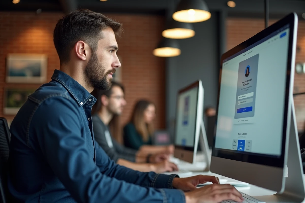 Homme activant son compte sur Syclade dans un espace de coworking professionnel