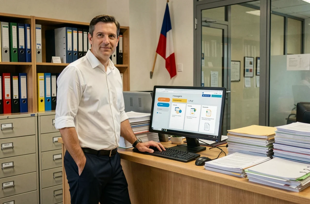 Administrateur scolaire accédant à l'intranet académique ArenA ac Amiens depuis son poste de travail