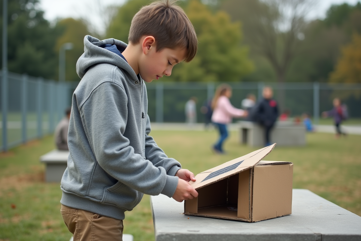 Adolescent de 16 ans ajustant un four solaire en plein air