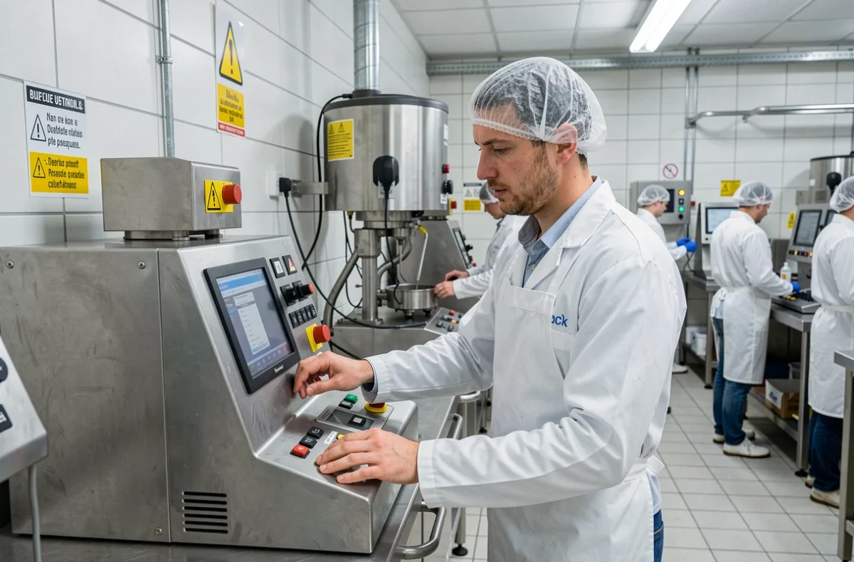 Apprenti en formation agroalimentaire sur une machine industrielle à l'AFPA de Loudéac