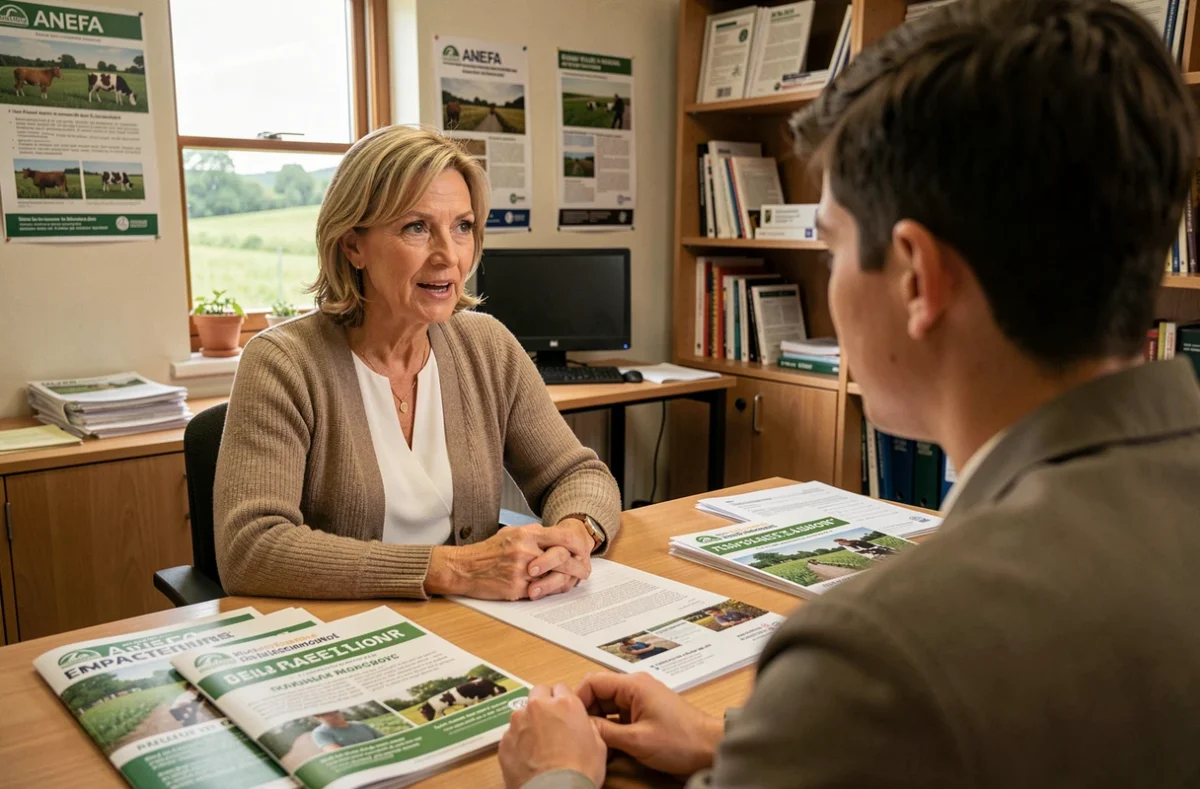 Conseillère en emploi agricole de l'ANEFA Côtes-d'Armor recevant un candidat en entretien d'orientation