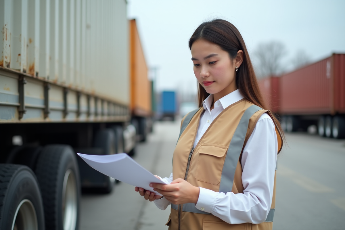 Jeune femme contrôle documents près d