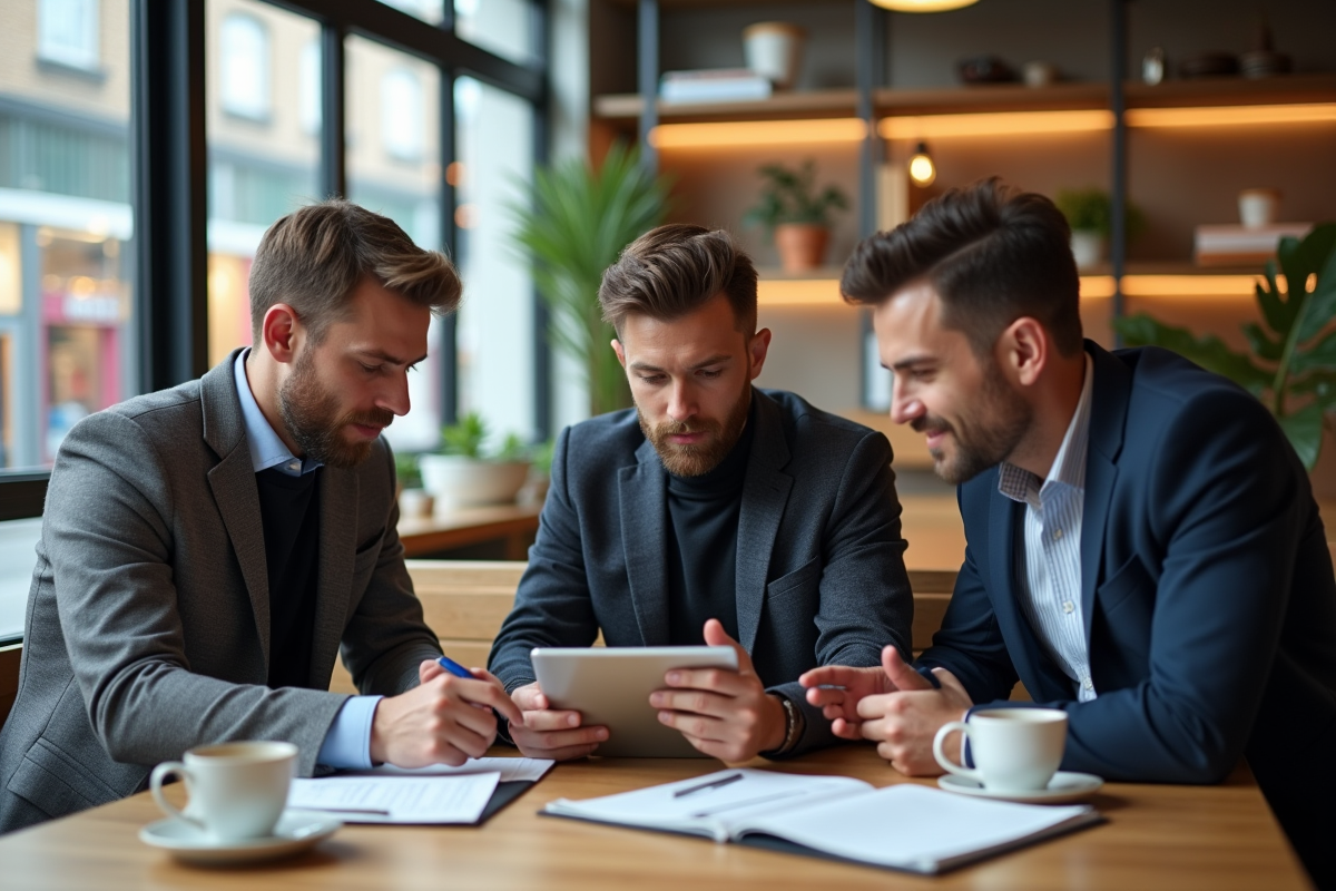 Professionnels discutant autour d