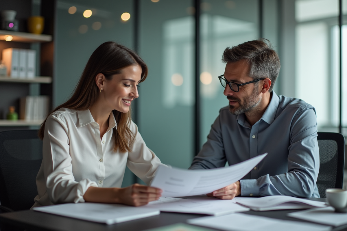 Femme en discussion avec un coach dans un bureau moderne