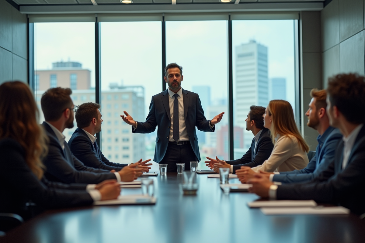 Groupe de professionnels en réunion dans un bureau moderne