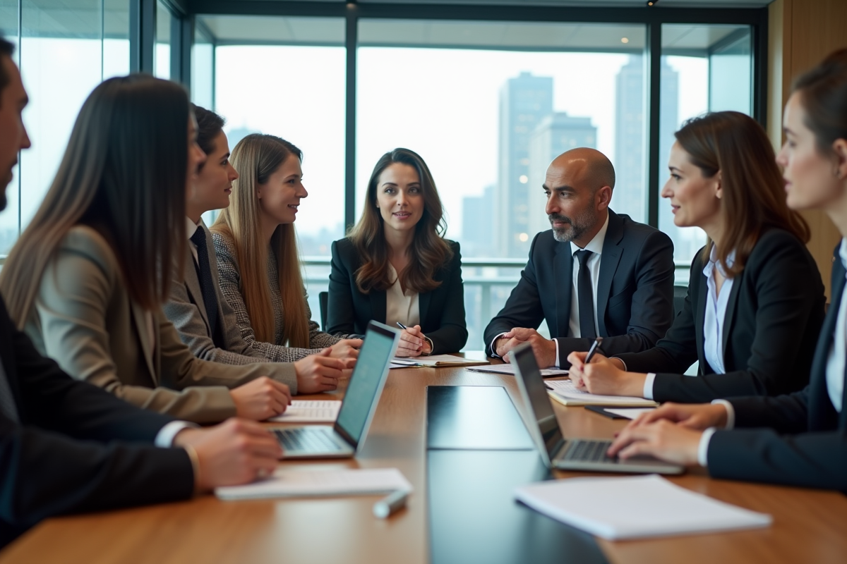 Groupe de professionnels en réunion dans un bureau moderne