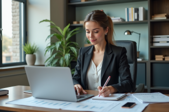 Femme d'affaires en milieu professionnel dans un bureau moderne