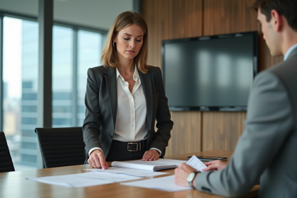 Femme d affaires en réunion dans un bureau moderne