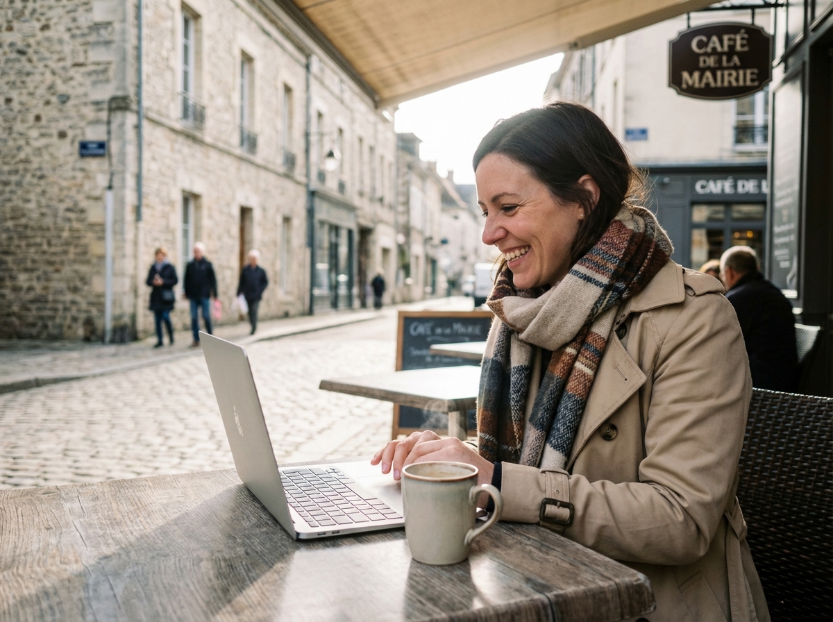 Femme au café terrasse dans ChâteauThierry