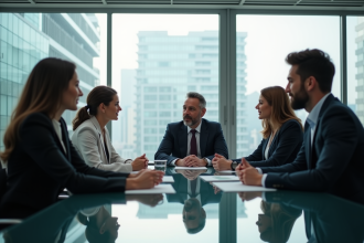 Groupe de professionnels en réunion dans un bureau moderne