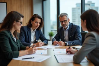 Groupe de professionnels en réunion dans un bureau moderne