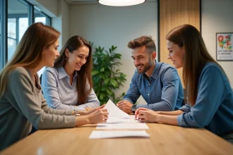 Groupe de professionnels en réunion dans un bureau moderne