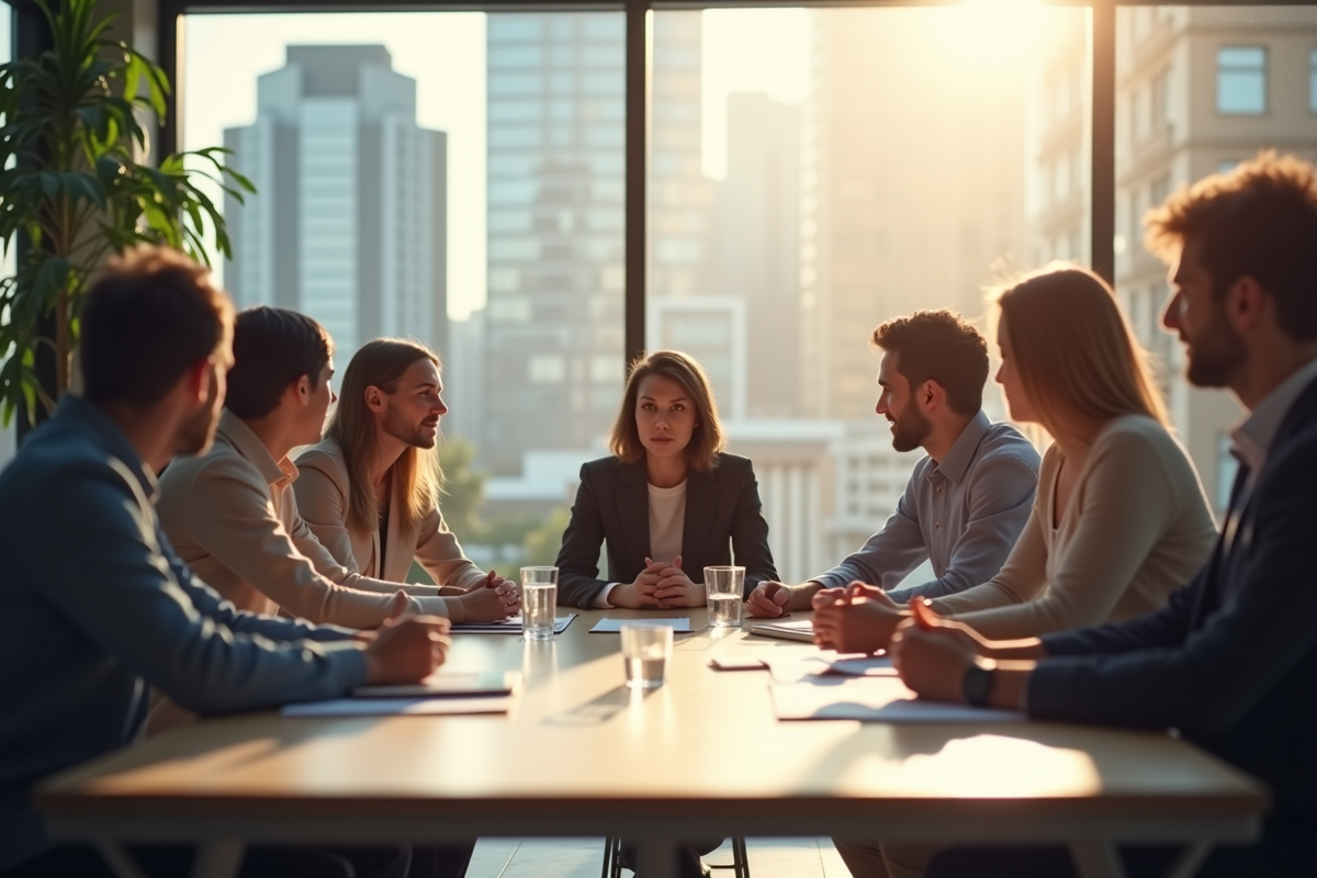 Groupe divers en réunion illustrant les défis de communication