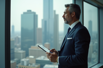 Homme d'affaires en costume dans un bureau moderne