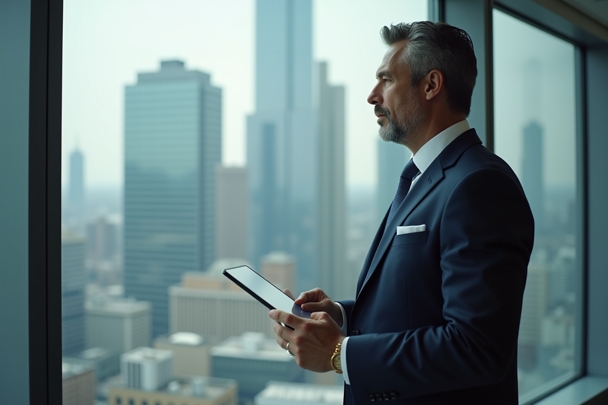 Homme d'affaires en costume dans un bureau moderne