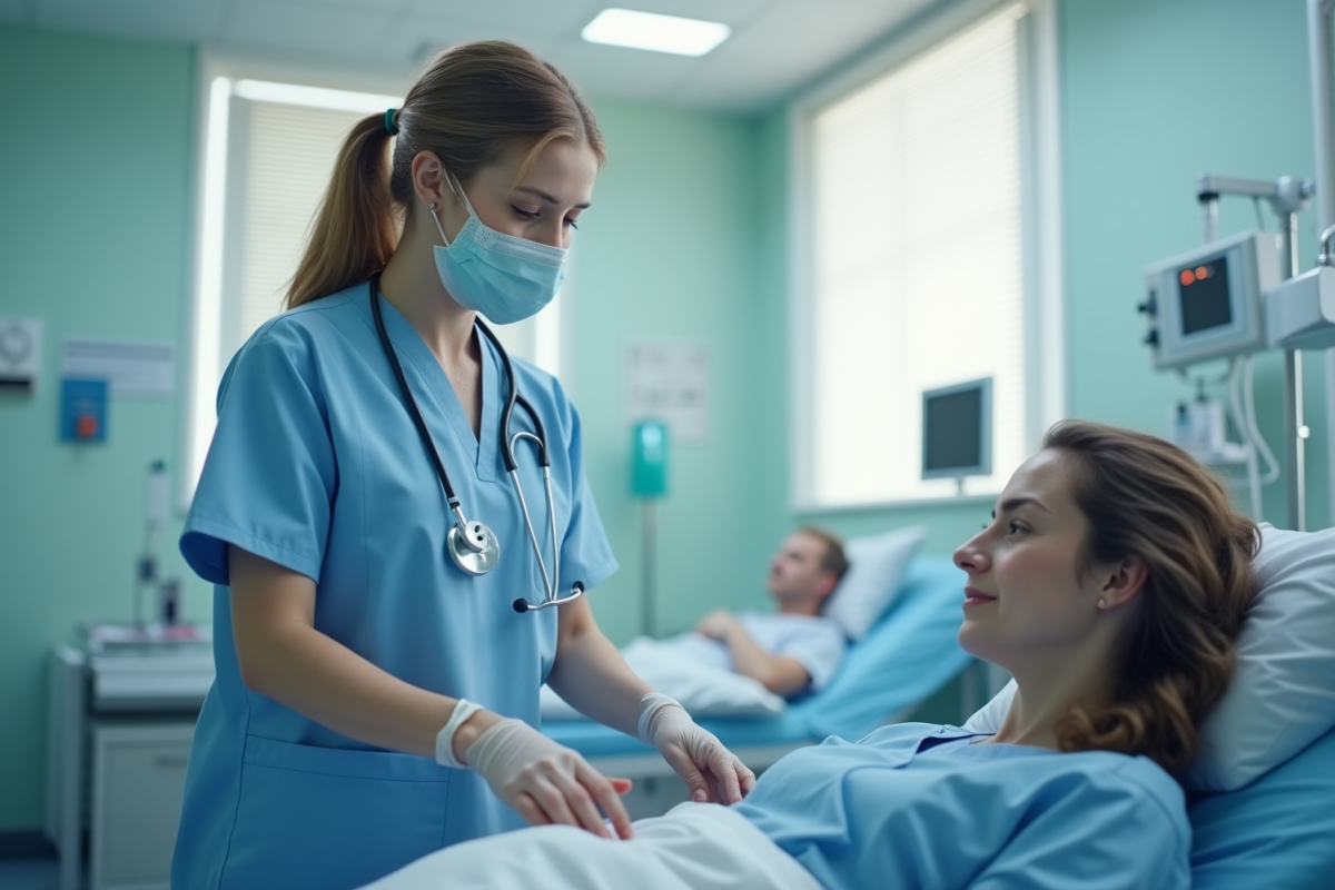 Infirmière soignant un patient dans un hôpital moderne