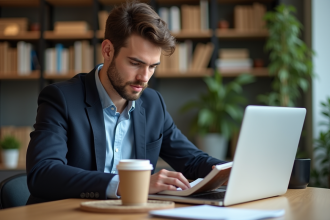 Jeune homme en coworking prenant des notes concentré