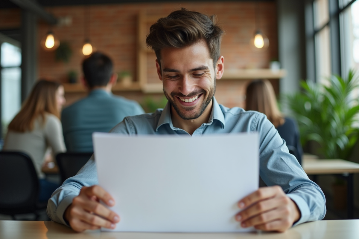 Jeune homme examinant un document d