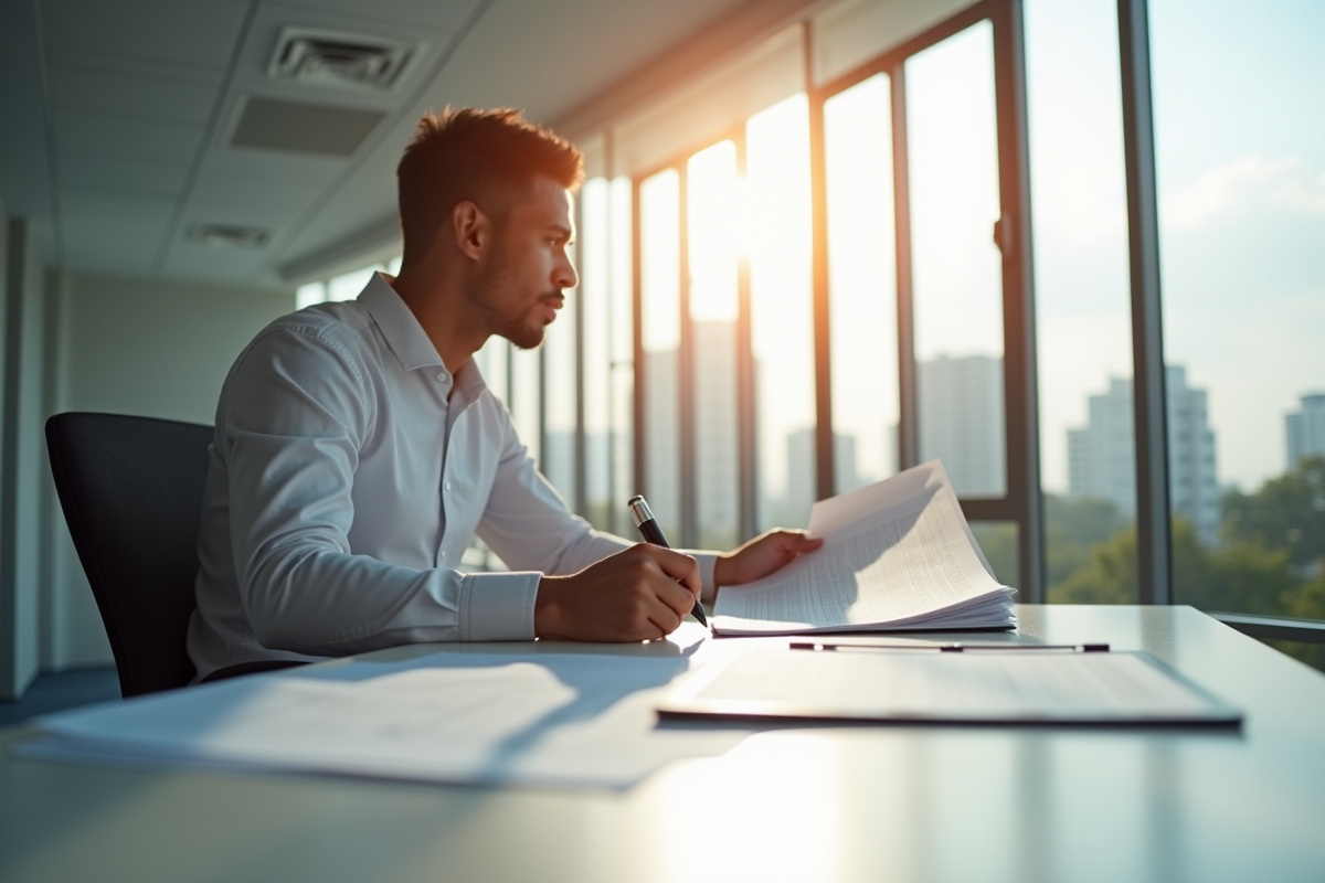 Jeune professionnel au bureau lumineux et moderne