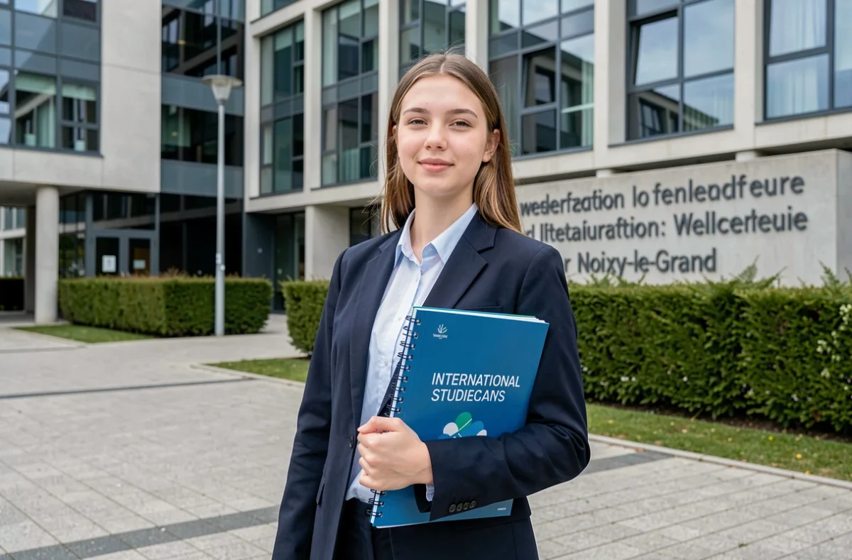Une lycéenne devant l'entrée du Lycée international de l'Est parisien à Noisy-le-Grand