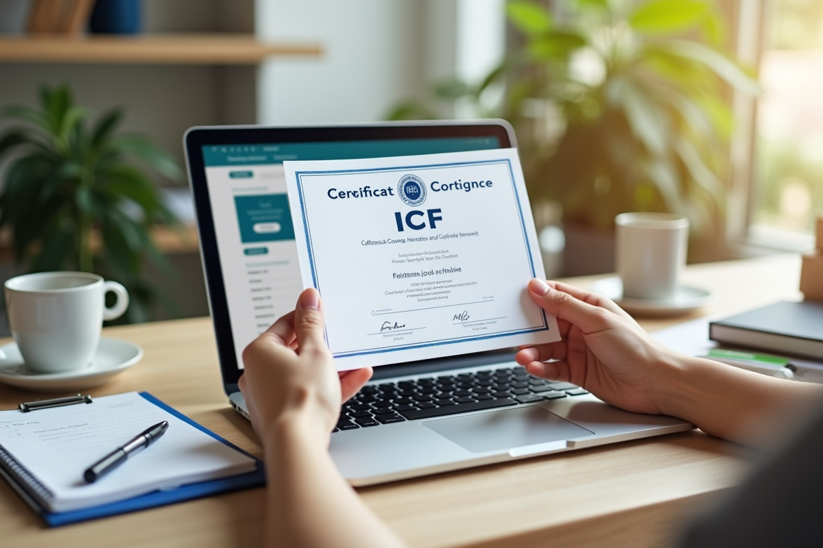 Mains tenant un certificat ICF au-dessus d