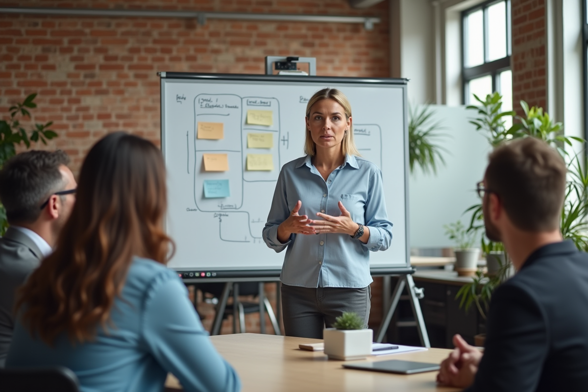 Manager guidant une équipe lors d