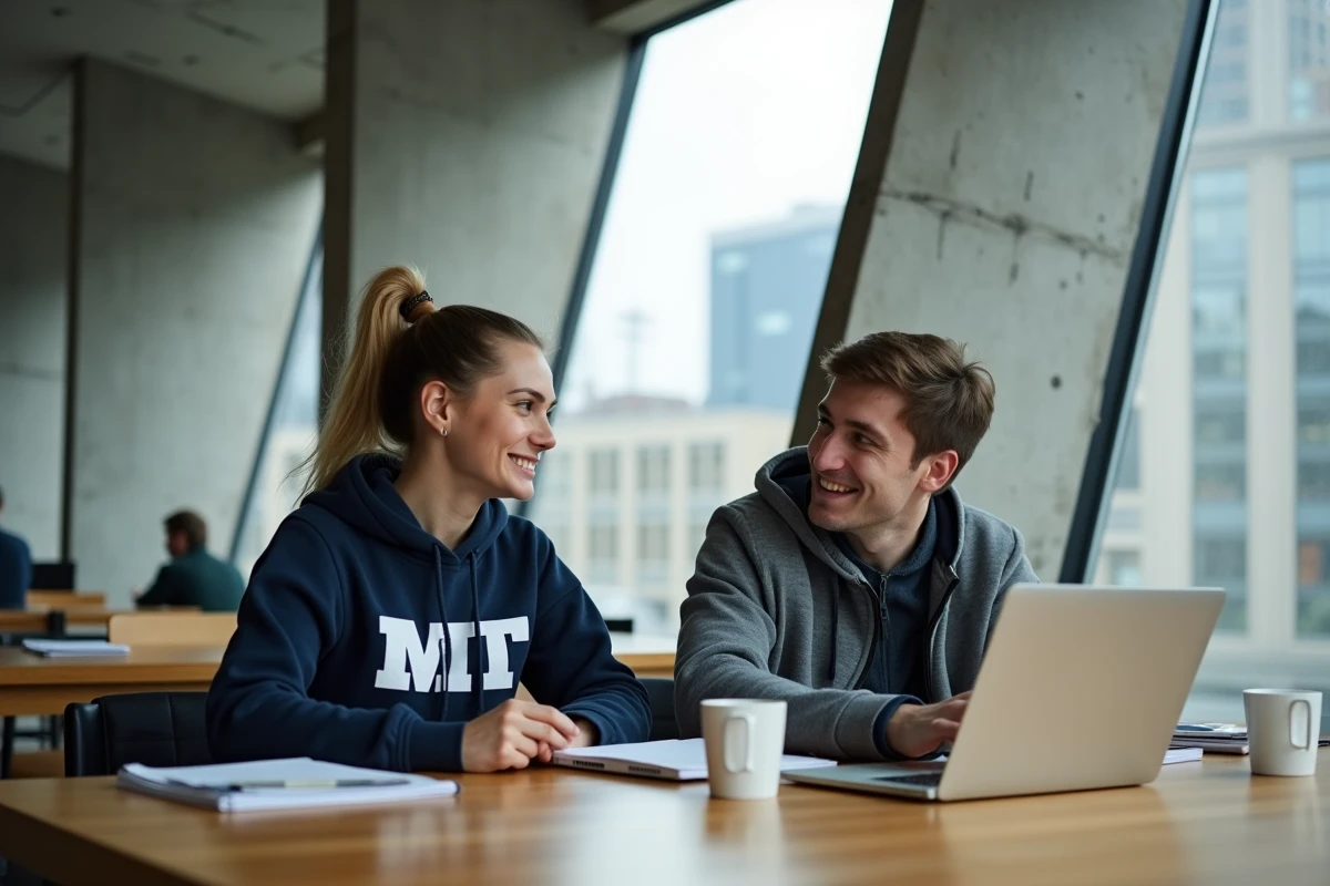 Étudiants du MIT travaillant à l'intérieur du Stata Center conçu par Frank Gehry à Cambridge