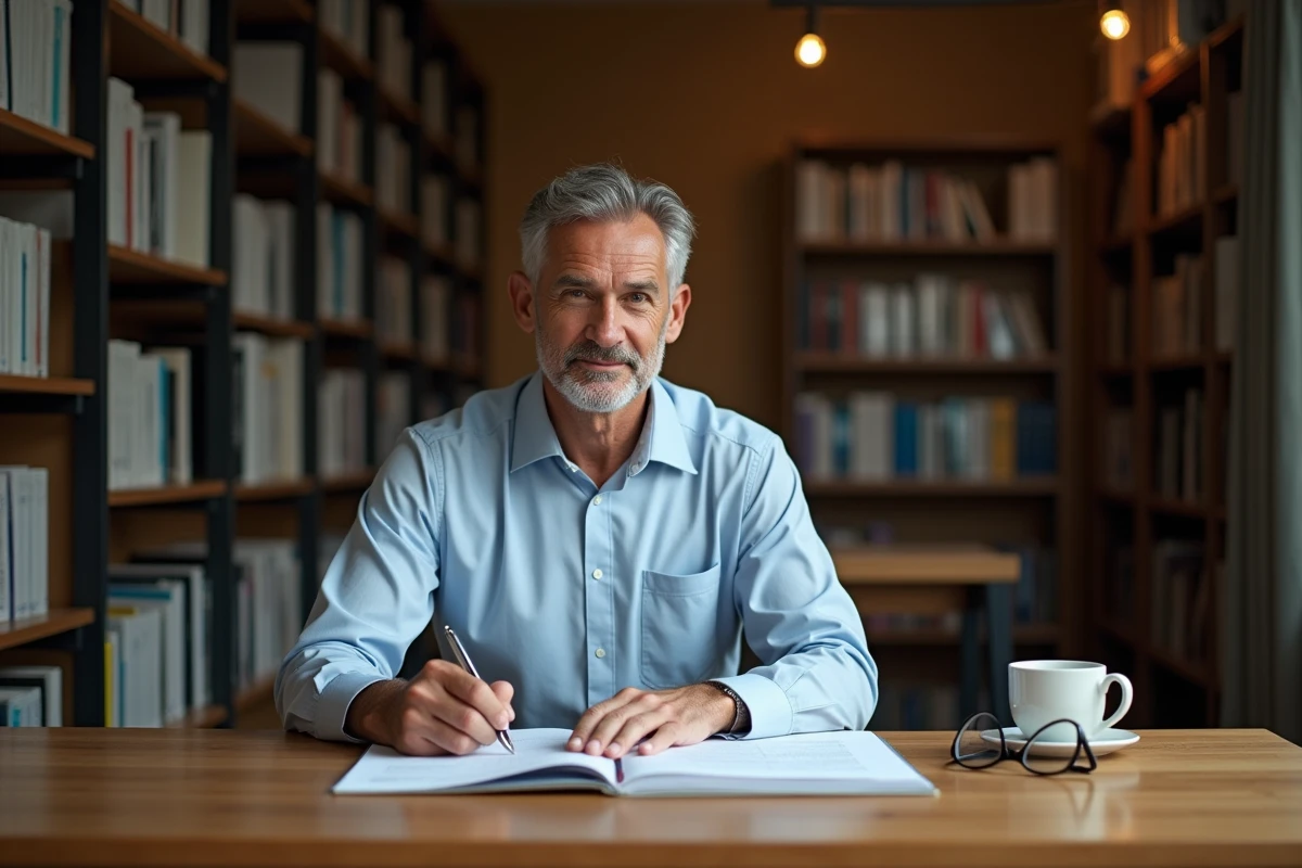 Candidat wagoniste préparant ses notes et révisant un manuel technique avant un entretien d'embauche