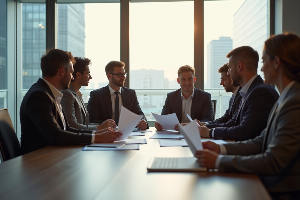 Groupe de professionnels en réunion autour d'une table